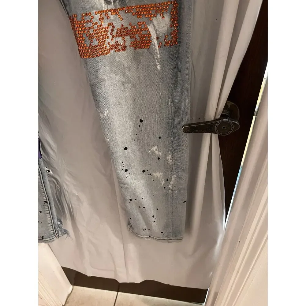 Sugarhill Running From The Demons Men’s Skinny Jeans Paint Splattered Sz 34